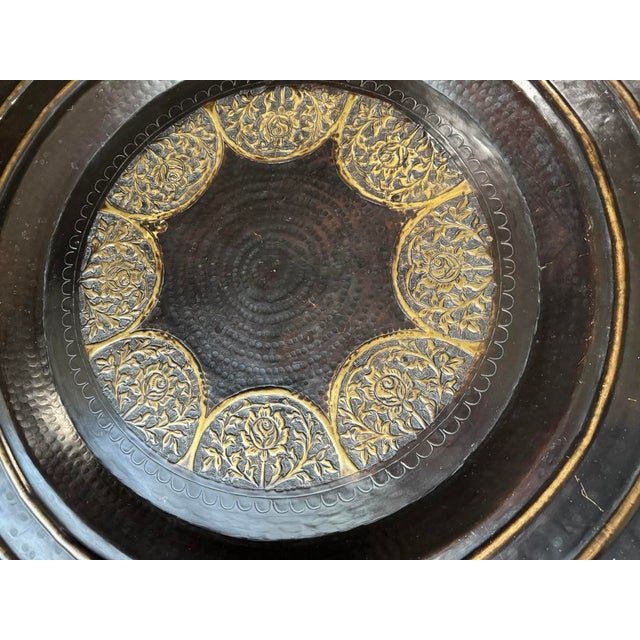 Large 30” Persian Style Repousse Floral Brass Tray Black Bronze Finish For Sale - Image 4 of 12