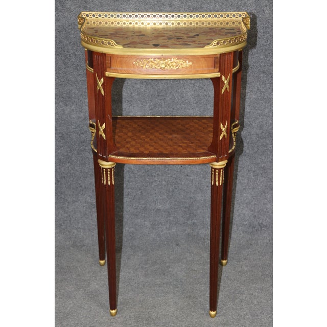 Pair of French Bronze and Marble Top Night Stands Attributed to François Linke For Sale - Image 9 of 11