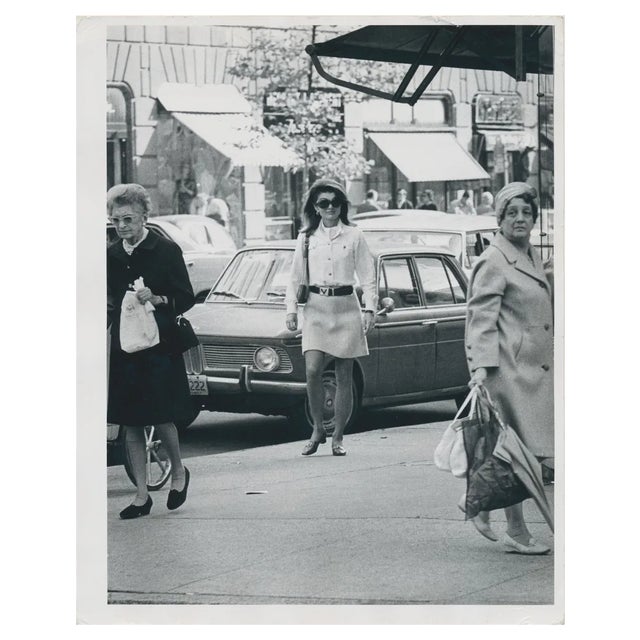 Jackie Onassis in the Street, 1970s, Black & White Photograph For Sale