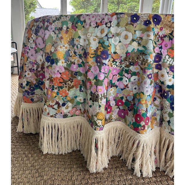 Round Table Skirt with Floral Printed Fabric For Sale - Image 4 of 5