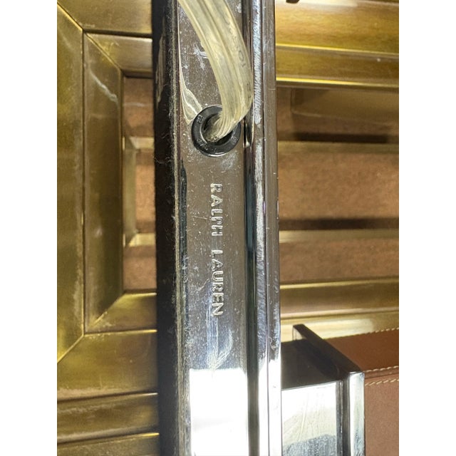 Vintage Ralph Lauren Leather and Nickel Bankers Style Desk Lamp For Sale - Image 11 of 12