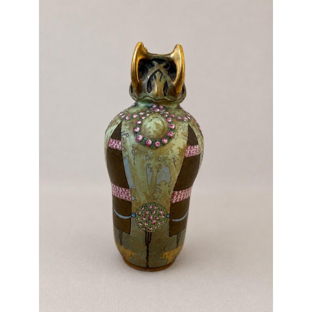 Art Nouveau Turn-Teplitz Bohemia Hand-Painted Art Nouveau Vase Converted Lamp Base For Sale - Image 3 of 4