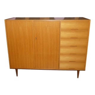 Mid-Century Modern Linen Cupboard with Drawers on Legs in Light Elm Wood, 1960s For Sale