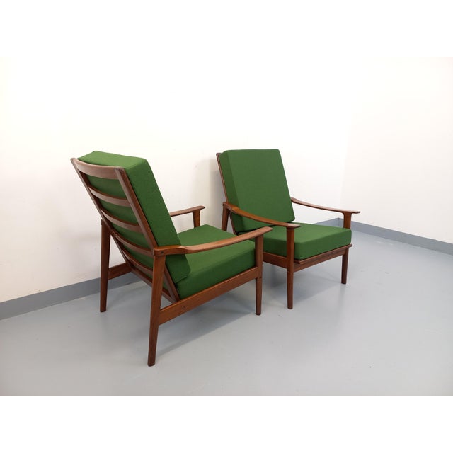 Vintage Scandinavian Chairs in Teak and Green Fabric, 1960s, Set of 2 For Sale - Image 3 of 18
