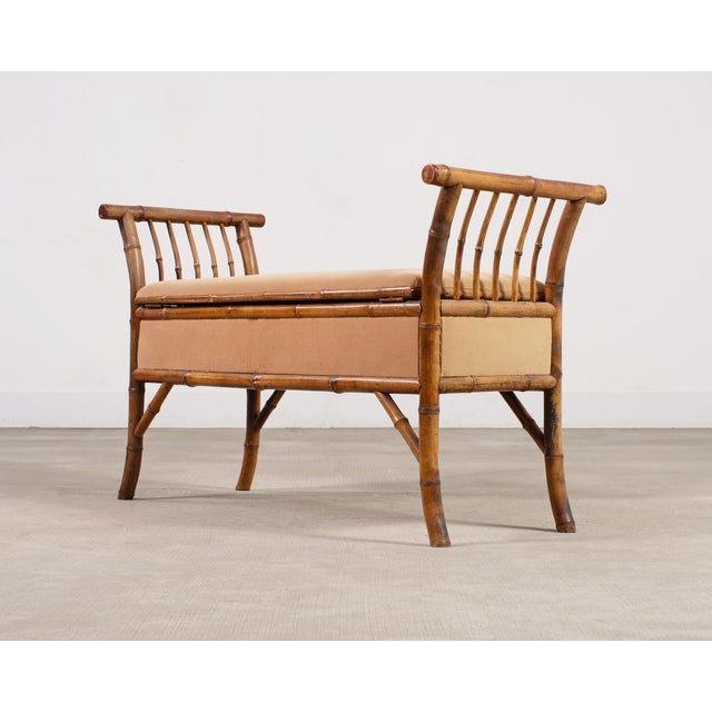 English Aesthetic Movement Bamboo Upholstered Bench Seat For Sale In Sacramento - Image 6 of 16