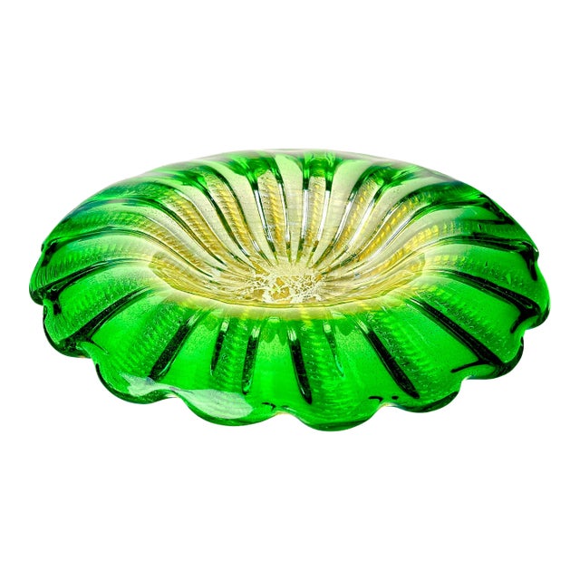 1950s Barovier Attributed Large Mid-Century Murano Art Glass, 24k Gold Infused Hand Blown Bowl For Sale