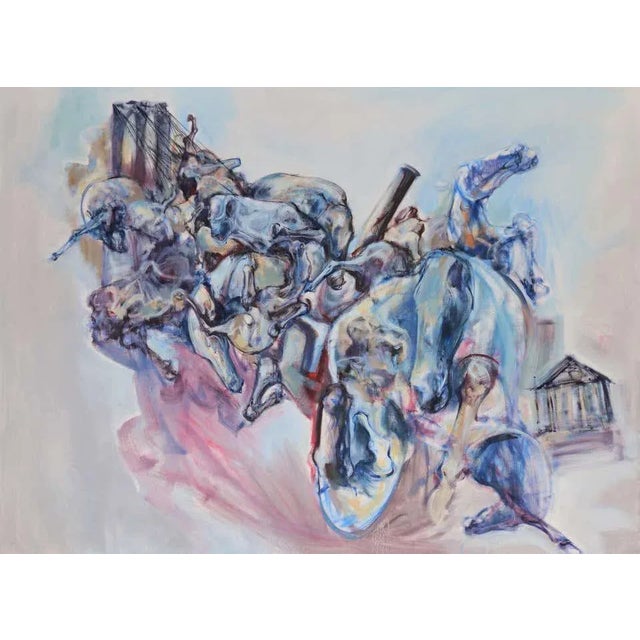 Sky Blue Abstract Oil on Canvas Large Painting Titled "Three Cities" For Sale - Image 8 of 8