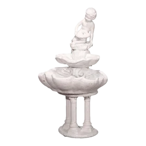 Classical Figural Painted Cast Stone Tiered Garden Fountain, 20th Century