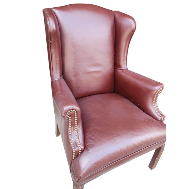 Experience Timeless Elegance of a Genuine Leather Wingback Chair by Kenyon Furnishings For Sale In Raleigh - Image 6 of 7