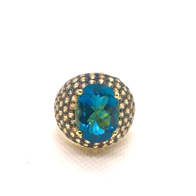 2000 - 2009 Bochic "Orient" Vintage Natural Yellow Sapphire & Blue Topaz Ring Set 18K Gold & Silver For Sale - Image 5 of 8
