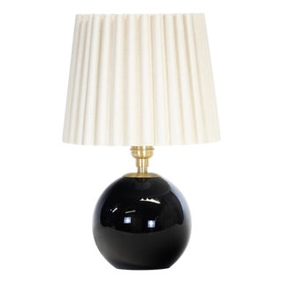 Giorgio Black Glass Mini Lamp, Natural Brass with Oyster Wave Pleat Shade For Sale