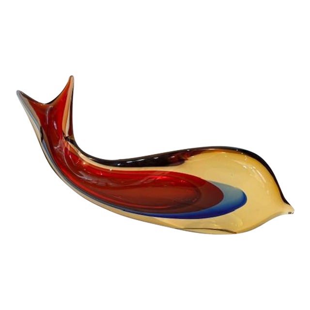 1990s Luciano Moretti Signed Murano Art Glass Fish Sculpture W/ Gold Aventurine – 18” For Sale