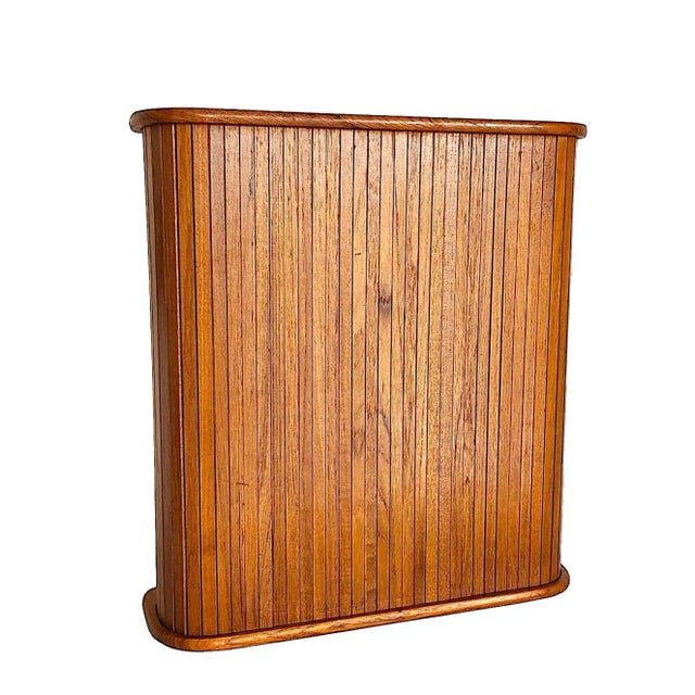 Mid 20th Century Teak Wood Tambour Desk-Top Organizer Box For Sale - Image 9 of 12
