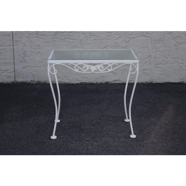 Vintage Wrought Iron And Glass Patio Side Table For Sale - Image 12 of 15