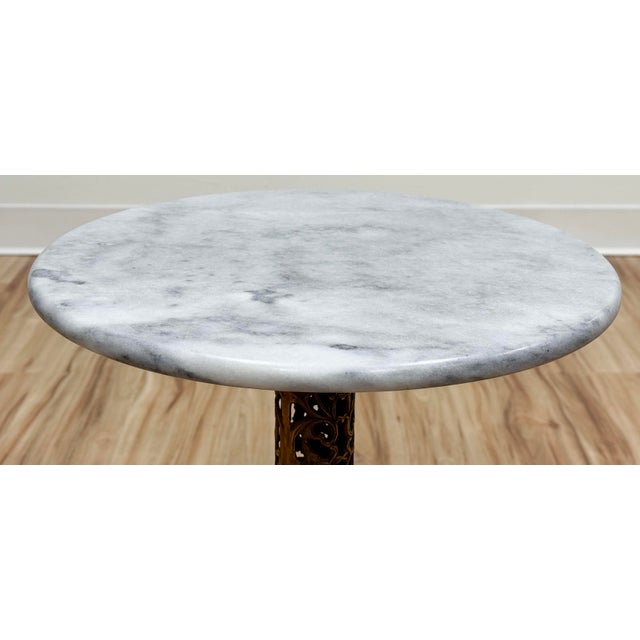 Mid 20th Century Vintage French Style Round Marble Top Brass Filigree Table For Sale - Image 5 of 6