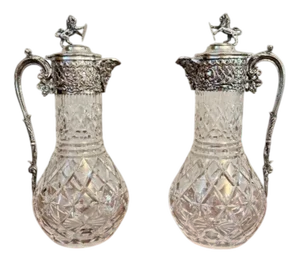 Antique Edwardian Silver Plated Claret Jugs, 1900, Set of 2