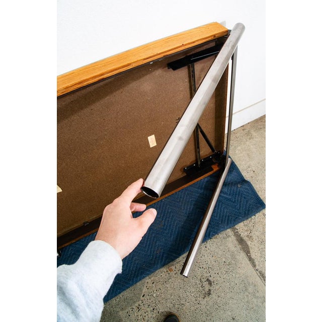 1970s Mid Century Modern Folding Table Jens Risom Burr Howe Furniture Oak Chrome White For Sale - Image 11 of 12