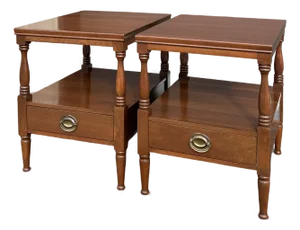 Vintage Statton Trutype Americana Traditional Georgian Solid Cherry Tiered Side Tables - A Pair