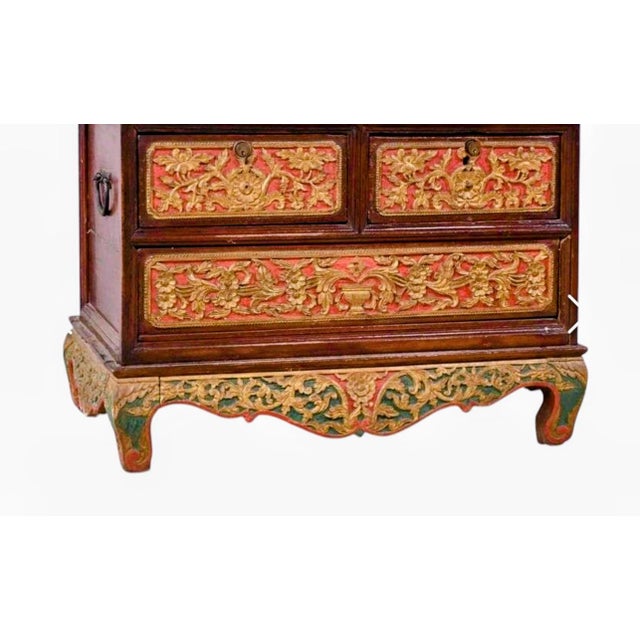 Antique Chinese Hand-Carved Wood Chest With Gilt Details For Sale - Image 4 of 6