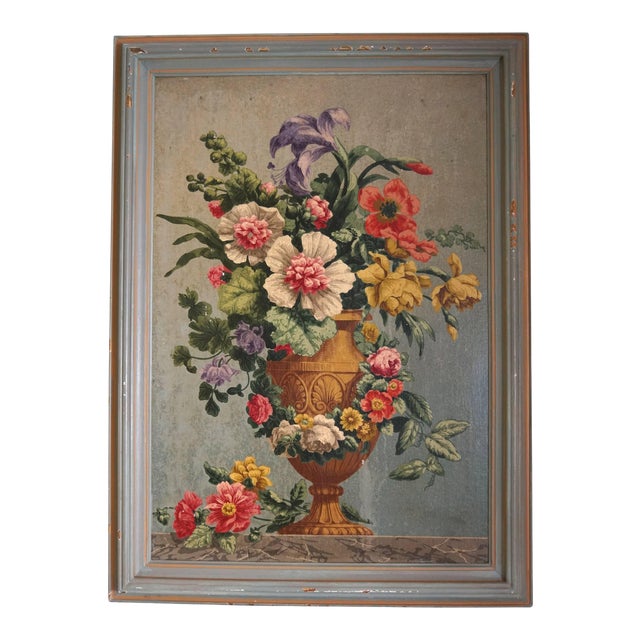 Oil on Board Painting of Still Life with Flowers in Urn For Sale