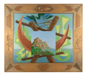 Leo Guida, Italian Landscape with Signals, Original Oil on Canvas, 1984