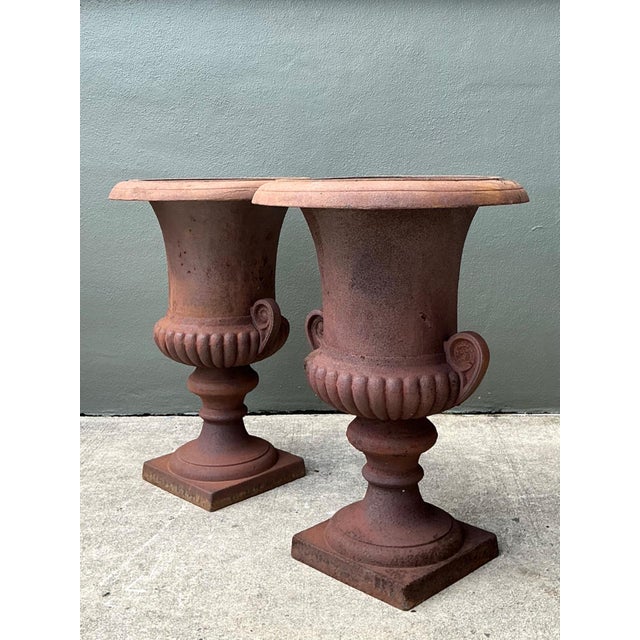 Vintage Cast Iron Garden Urns - Pair For Sale - Image 10 of 18