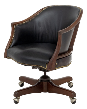 Modern Leather Upholstered Mahogany Swivel Chair