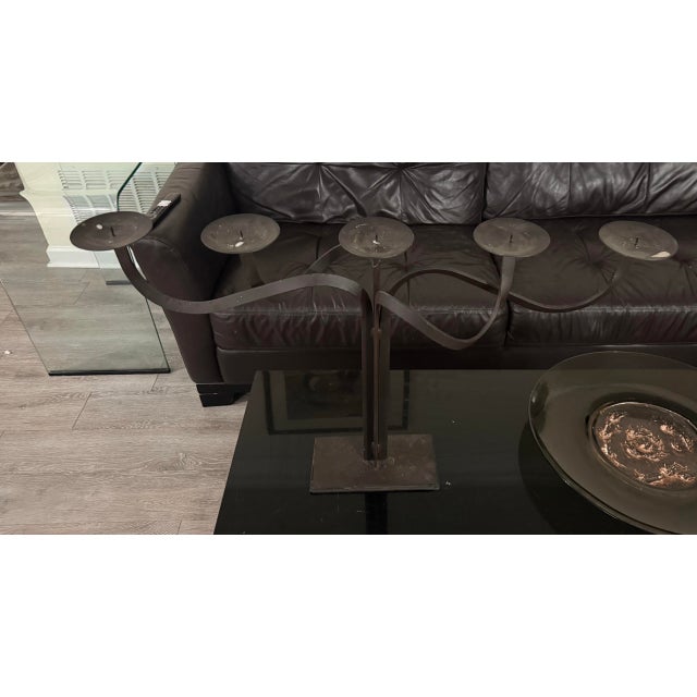 Brutalist 1900s Hand Crafted Brutalist Iron Candelabra With 5 Candle Holders 23x34 For Sale - Image 3 of 8