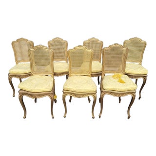 Antique Set of 7 Cane Gilt Music Chairs For Sale