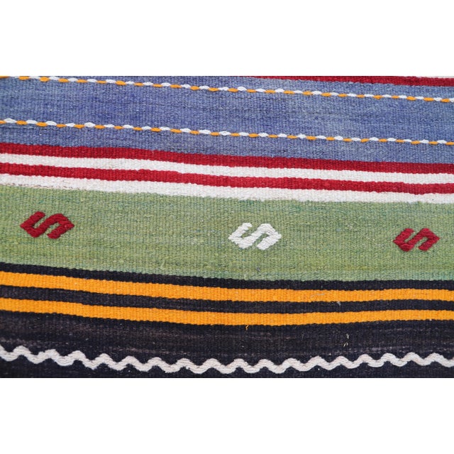 Textile 1980s Colorful Striped Mid Century Design Runner Kilim Rug For Sale - Image 7 of 11