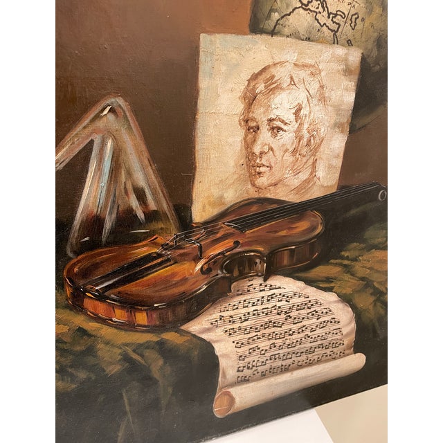 Vintage Mozart Still Life Painting Signed “Duval” – Studio Art Classical Gentleman’s Library Style For Sale - Image 4 of 7