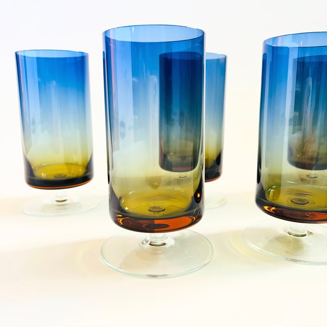Mid Century Bluerina Footed Tumblers by Denby - Set of 5 For Sale - Image 4 of 11