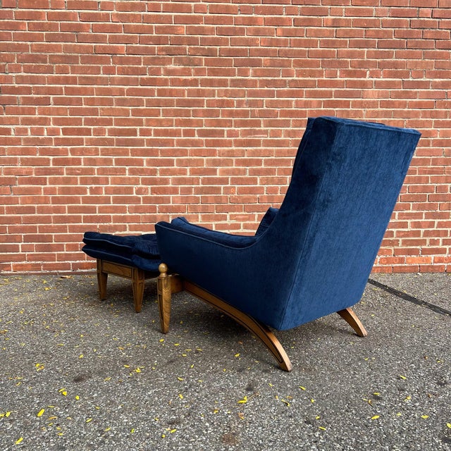 Vintage tufted Castro Convertible “Arden” lounge chair and ottoman in style of Adrian Pearsall. The pieces have been newly...