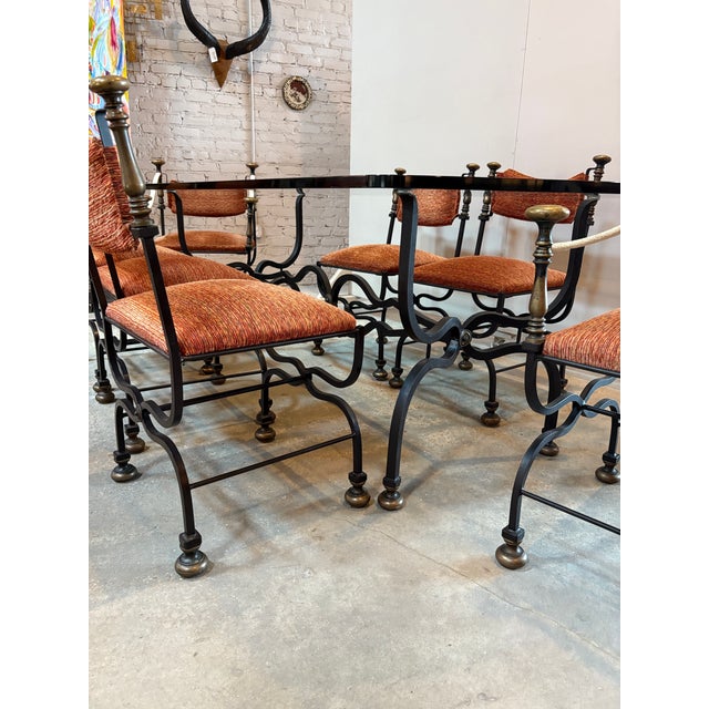 Mid-Century Italian Savonarola Wrought Iron Dining Set - Table and Set of 8 Chairs For Sale - Image 10 of 11