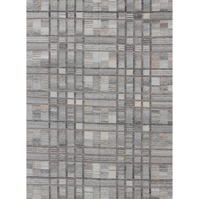 Mid-Century Modern Gray Geometric Scandinavian Flat-Weave Rug by Keivan Woven Arts 10'4 X 14'3 For Sale - Image 3 of 13