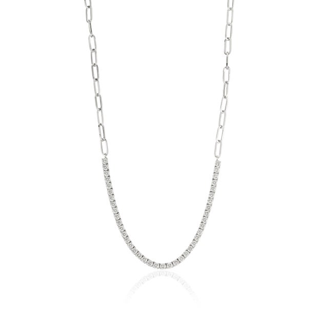 Metal 14k Gold 4.44 Carats Diamond Tennis Paperclip Chain Necklace by VRJewels For Sale - Image 7 of 17
