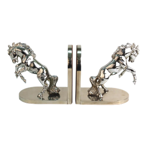 1930s American Art Deco Chrome Over Bronze Horse Bookends Stamped "White"- a Pair