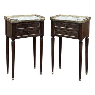 Pair Antique French Directoire Neoclassical End Tables With Carrara Marble For Sale