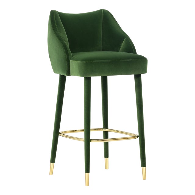 Figueroa Bar Stool in Green Velvet from Insidherland For Sale