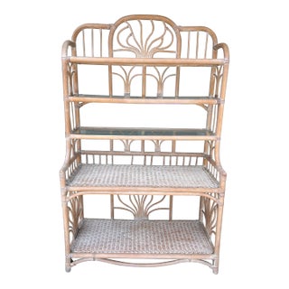 Chic Boho Wicker and Bamboo Etagere Coastal For Sale