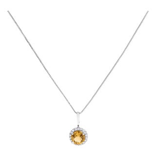 10K White Gold Orange Citrine and 1/10 Cttw Diamond Accent Halo Pendant Necklace For Sale
