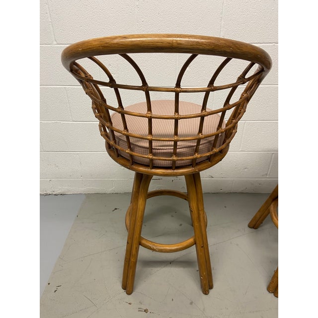 Midcentury Rattan Swivel Barstools - A Pair For Sale In Chicago - Image 6 of 11