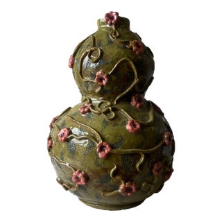 Green & Pink Floral Vase For Sale