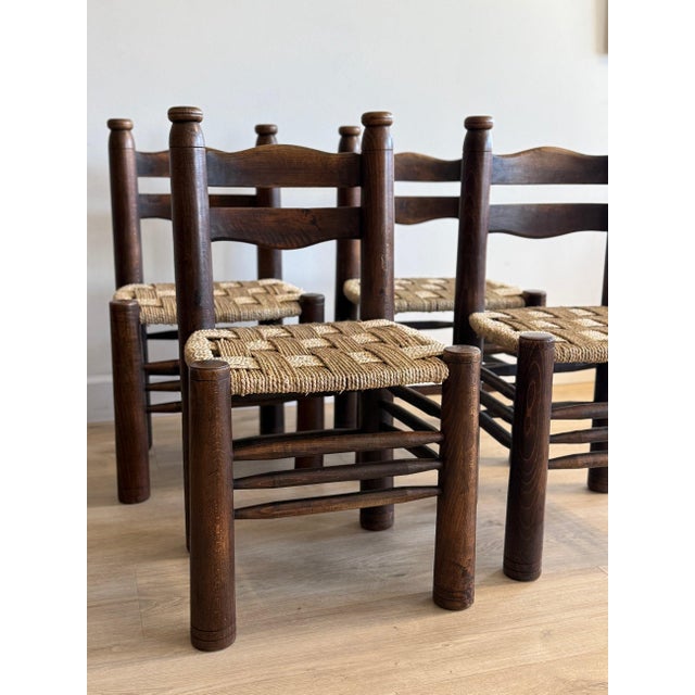 Rustic European Vintage Set of Four Attributed to Charles Dudouyt Chairs For Sale - Image 3 of 8