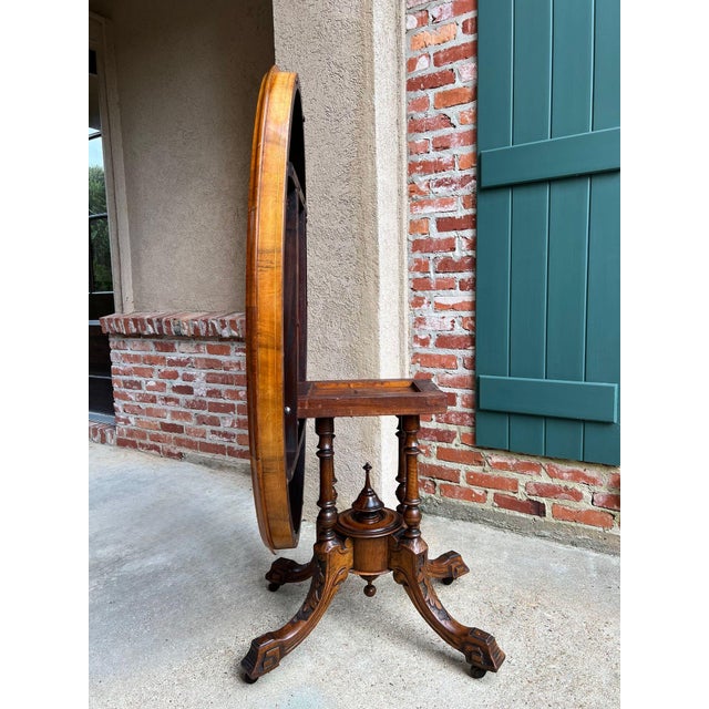 Antique English Center Breakfast Table Burl Walnut Tilt Top Inlaid Oval C1890 For Sale - Image 18 of 18