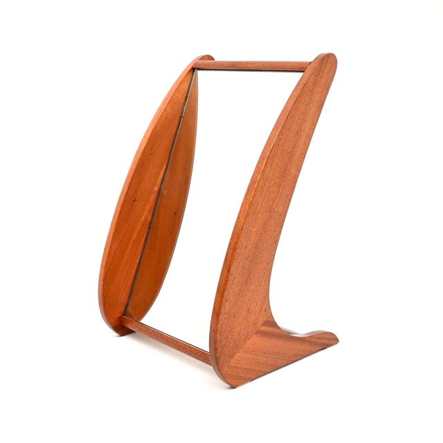 Mid-Century Modern Vintage Table Top Vanity Mirror in Teak, 1950 For Sale - Image 3 of 11