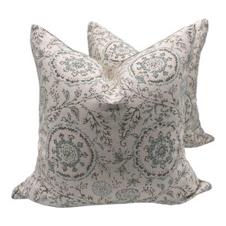 Aqua and Beige Nina Campbell Marble Hill Pillows- A Pair For Sale