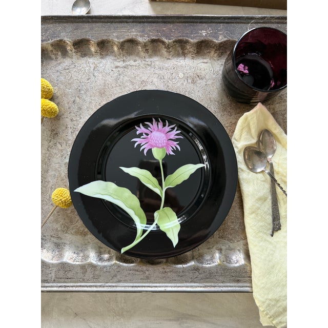 Black 1978 Fitz and Floyd Fleur De Minuit Salad Plates 7.5 Inch Black Floral Vintage - Set of 4 For Sale - Image 8 of 12
