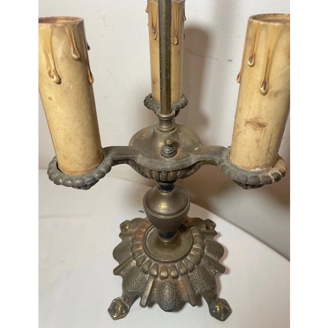 Antique Ornate Art Deco Gold Toned Cast Iron Electric Candelabra Table Lamp For Sale In New York - Image 6 of 9