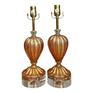 Vintage Murano Glass Lamps With Lucite Bases - Pair For Sale